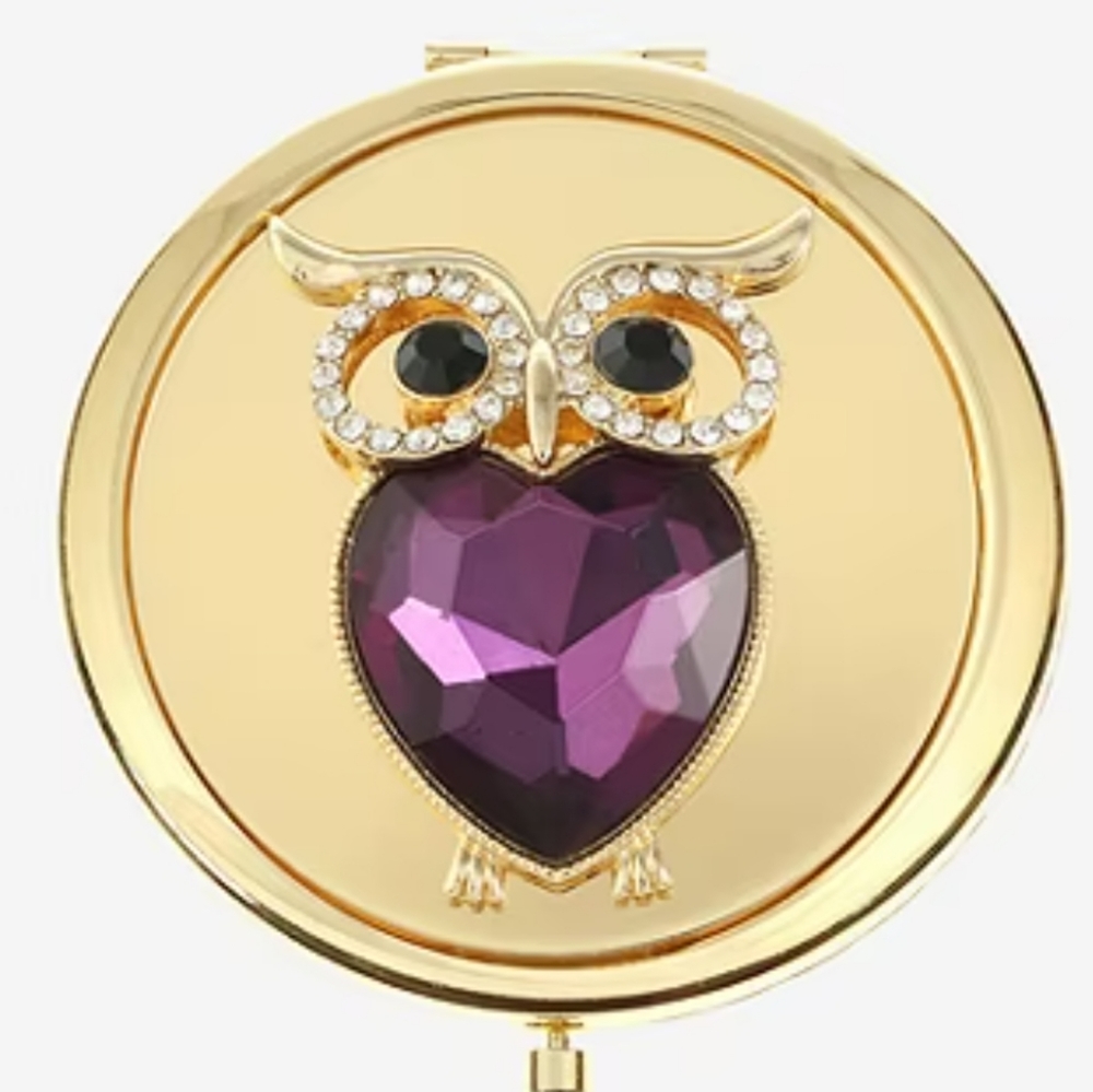 NWT Monet Gold Tone Owl Compact Mirror